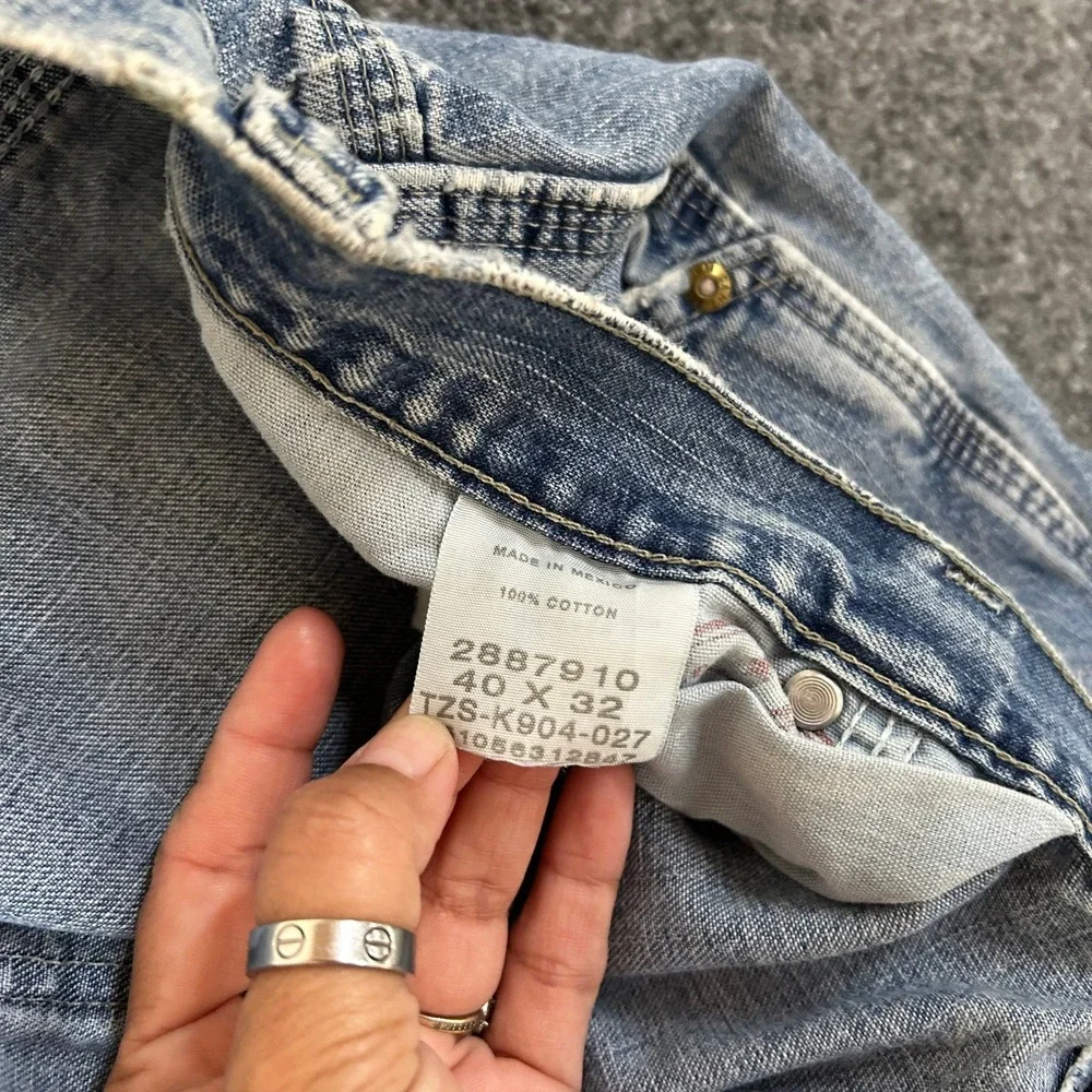 Wrangler Carpenter Jeans Mens Size 40 Blue Denim Relaxed Fit Distressed Workwear